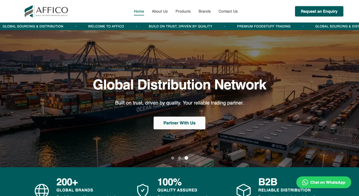 Foodstuff trading company website design for AFFICO by Grovix